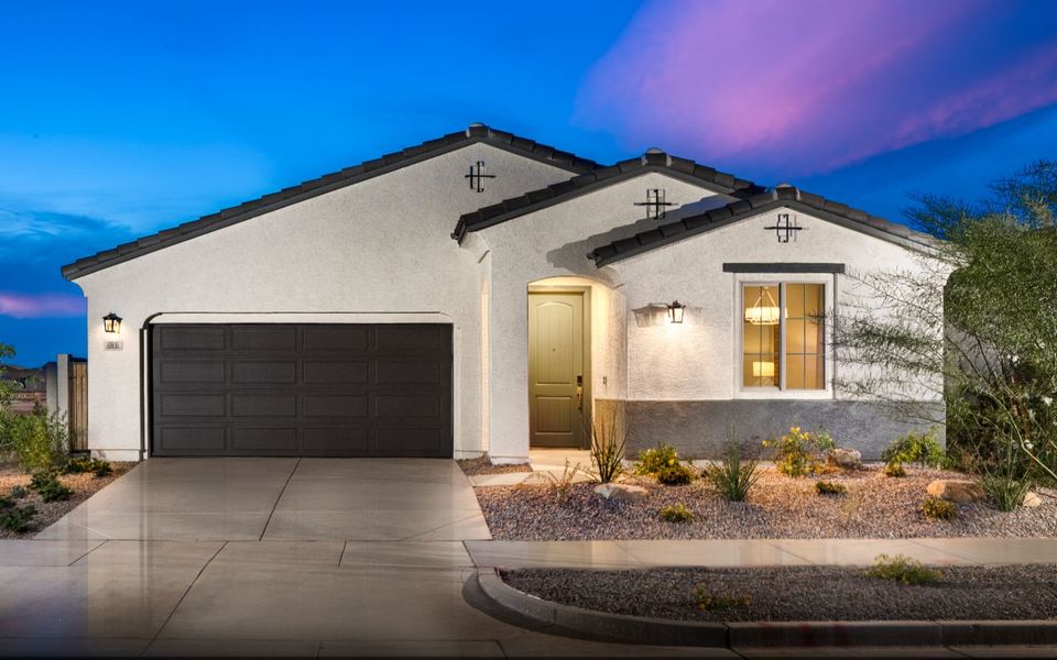 Representative exterior photo of a completed home built from the Daisy by Brookfield Residential in Wildflower at Blossom Rock, Apache Junction, AZ (Image 16).