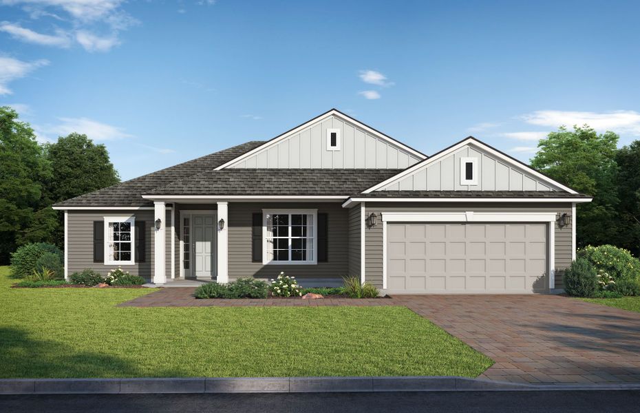 Representative exterior photo of a completed home built from the Clairmont by SEDA New Homes in Sandy Ridge, Yulee, FL (Image 4). Representative exterior photo of a completed home built from the Clairmont by SEDA New Homes in Sandy Ridge, Yulee, FL (Image 4).