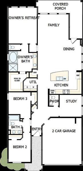 2D floor plan layout of this home in The Crossvine 45’, Schertz, TX (Image 2).