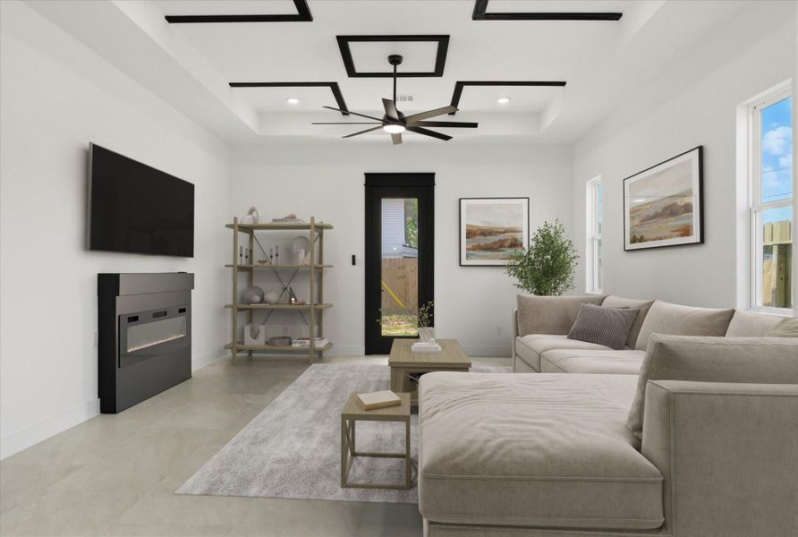 This living area offers 11 foot ceilings,