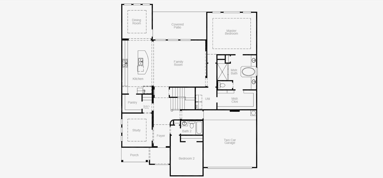 2D floor plan layout for the Eagle Mountain by Coventry Homes in Chaparral Park, Oak Point, TX (Image 3).
