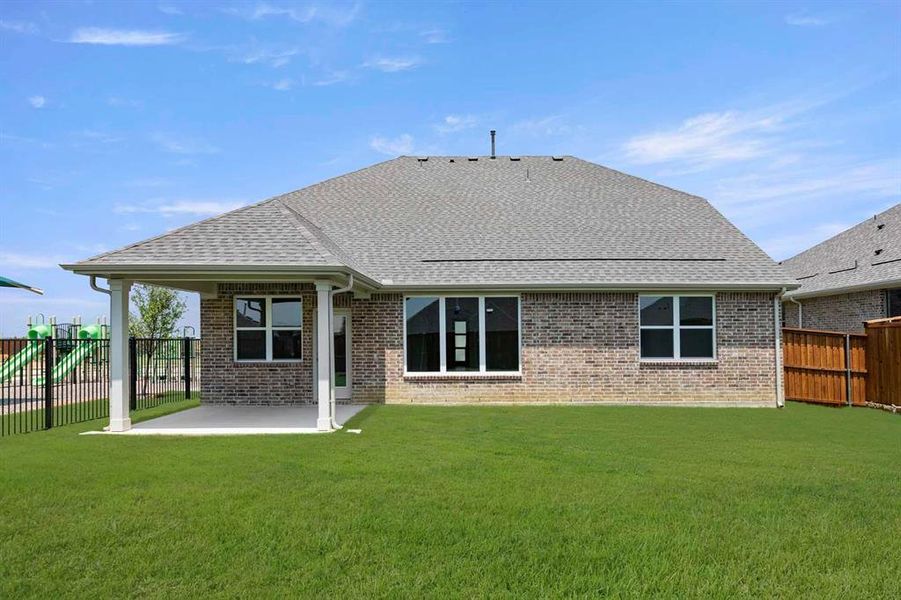 Exterior details and patio area of a home in Brookshire at Legacy Hills, Celina (Image 3). Exterior details and patio area of a home in Brookshire at Legacy Hills, Celina (Image 3).