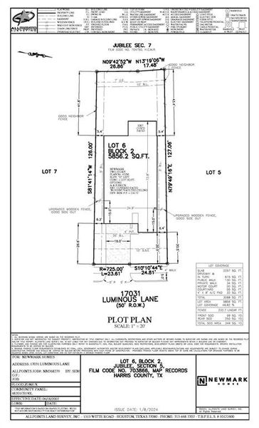 Plot Plan, East Facing Homesite with enough space for a pool!