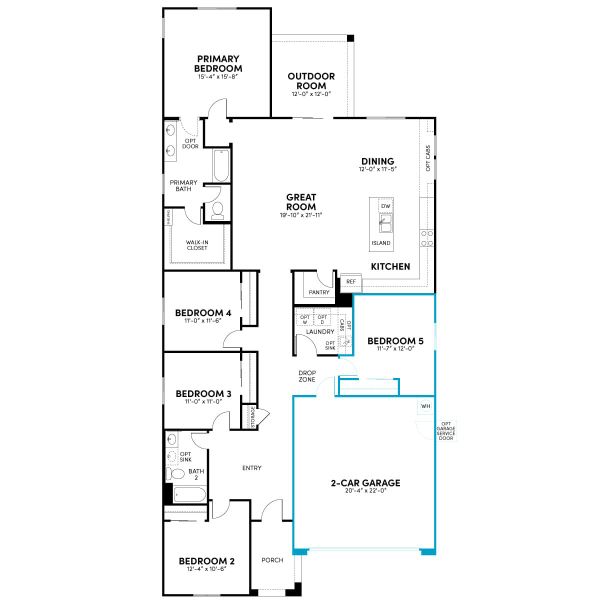 Floor 1: Bed 5 ILO Tandem Garage Option