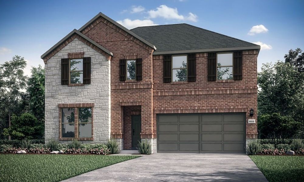 Representative exterior photo of a completed home built from the Trinity by Taylor Morrison in Emory Crossing 50s, Hutto, TX (Image 20). Representative exterior photo of a completed home built from the Trinity by Taylor Morrison in Emory Crossing 50s, Hutto, TX (Image 20).