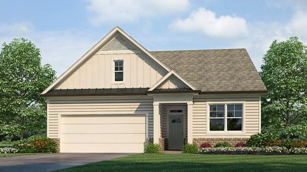 Front exterior of a new home in Hamptons at Riverwood North, Dallas, GA, highlighting curb appeal (Image 1).