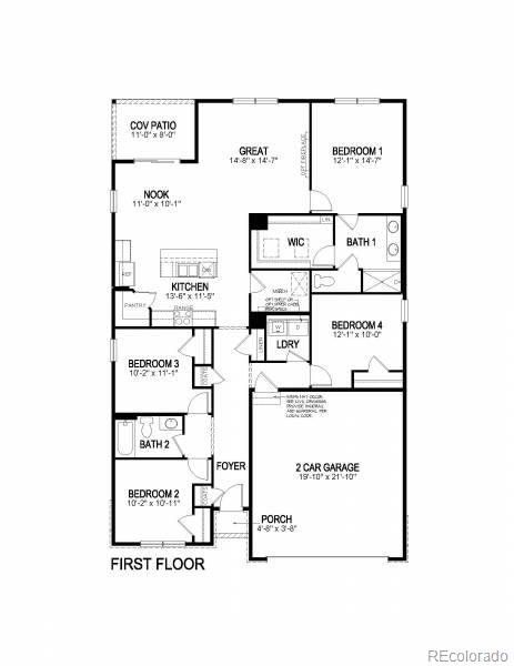 2D floor plan layout of this home in Ridge at Johnstown, Johnstown, CO (Image 2).