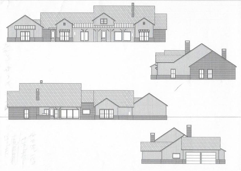Option 3: Architectural Drawings. Presenting various exterior elevations of the property. Total square foot under roof is 4930 and price for this plan at this location is $727,319.