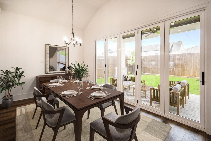 Experience the expansive dining room that beautifully blurs the lines between indoor and outdoor living. This inviting space has been expertly staged to showcase its potential, making it the perfect backdrop for your next gathering or intimate dinner party. Experience the expansive dining room that beautifully blurs the lines between indoor and outdoor living. This inviting space has been expertly staged to showcase its potential, making it the perfect backdrop for your next gathering or intimate dinner party.