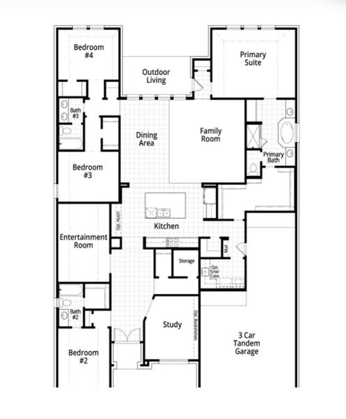 2D floor plan layout for the 213 Plan by Highland Homes in Hallie's Cove, Schertz, TX (Image 5).