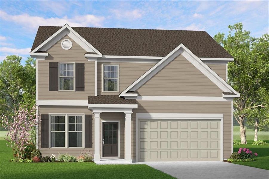 Front exterior of a new home in Oakhill Estates, Adairsville, GA, highlighting curb appeal (Image 1). Front exterior of a new home in Oakhill Estates, Adairsville, GA, highlighting curb appeal (Image 1).
