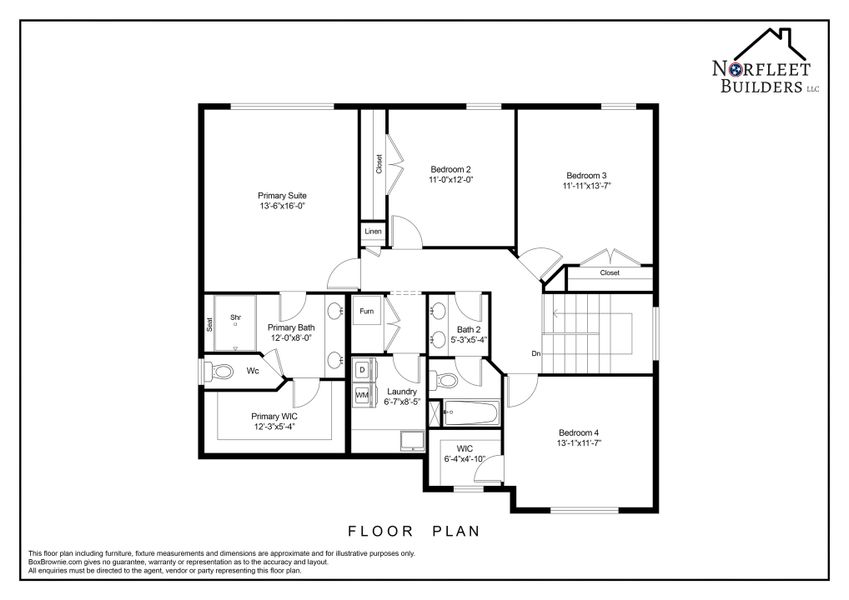 2D floor plan layout for the Two Story Farmhouse by Norfleet Builders in Cambria, White House, TN (Image 4).