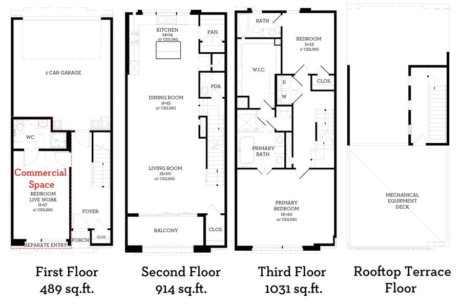 2D floor plan layout of this home in Austin Modern Lofts at Mueller, Austin, TX (Image 2). 2D floor plan layout of this home in Austin Modern Lofts at Mueller, Austin, TX (Image 2).