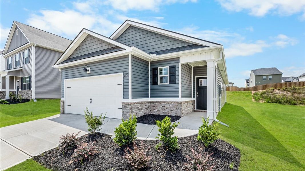 Front exterior of a new home in Captain's Corner, Grovetown, GA, highlighting curb appeal (Image 2). Front exterior of a new home in Captain's Corner, Grovetown, GA, highlighting curb appeal (Image 2).