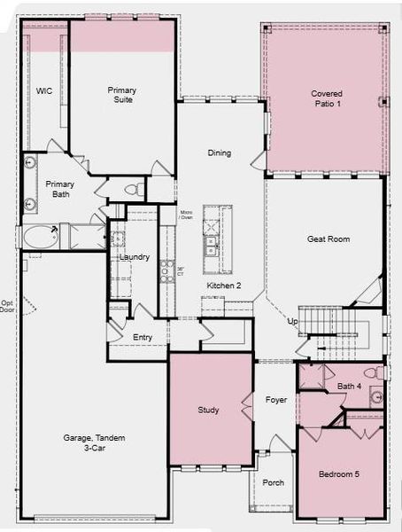 Additional Highlights Include: Bedroom 5 with bath 4 in place of study, study in place of formal dining, media room in place of bedroom 2, extended primary suite and walk-in closet, and covered outdoor living Additional Highlights Include: Bedroom 5 with bath 4 in place of study, study in place of formal dining, media room in place of bedroom 2, extended primary suite and walk-in closet, and covered outdoor living