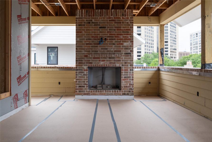 View from the Game Room of the Covered Terrace on Unit A. Progress as of 4/15/26.