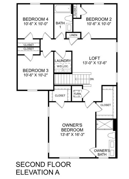 2D floor plan layout for the Torrey by Ryan Homes in Sterling Oaks Two-Story Homes, Ash, NC (Image 3).