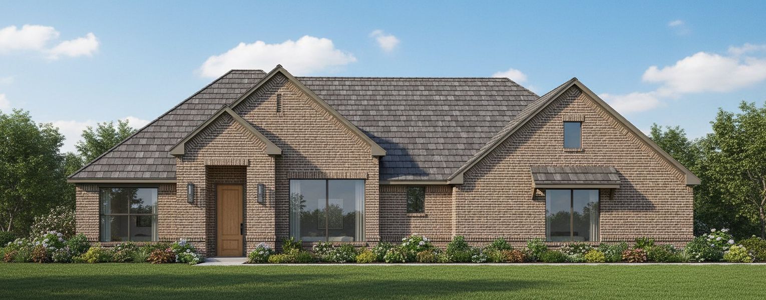 Representative exterior photo of a completed home built from the The Daisy by Kenmark Homes in Zion Valley, Poolville, TX (Image 2). Representative exterior photo of a completed home built from the The Daisy by Kenmark Homes in Zion Valley, Poolville, TX (Image 2).