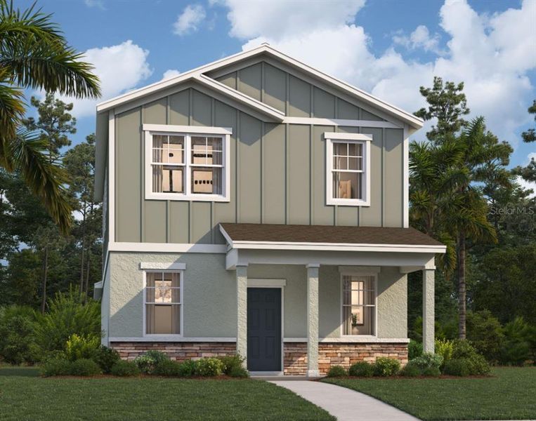 Front exterior of a new home in Spring Walk at the Junction, Debary, FL, highlighting curb appeal (Image 1). Front exterior of a new home in Spring Walk at the Junction, Debary, FL, highlighting curb appeal (Image 1).