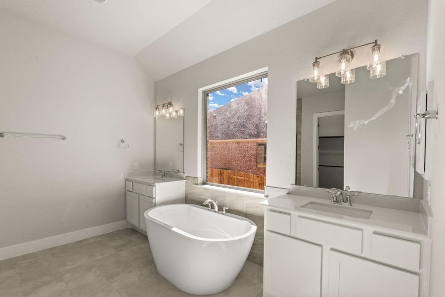 Primary Bath retreat with dual vanities & soaking tub - Representative Photo