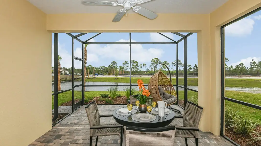 Exterior details and patio area of a home in Vicenza Real Estate and Homes for Sale in North Venice, FL - Neal Communities, Nokomis (Image 2).