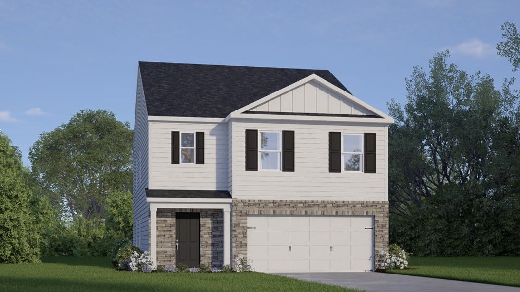 Front exterior of a new home in Chandler Pointe, Rural Hall, NC, highlighting curb appeal (Image 1).