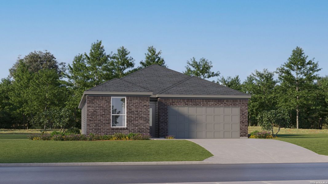 Front exterior of a new home in Sapphire Grove, San Antonio, TX, highlighting curb appeal (Image 2). Front exterior of a new home in Sapphire Grove, San Antonio, TX, highlighting curb appeal (Image 2).