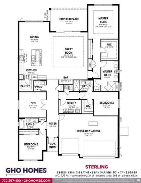 2D floor plan layout for the Sterling by GHO Homes in Ravens Landing, Vero Beach, FL (Image 3).