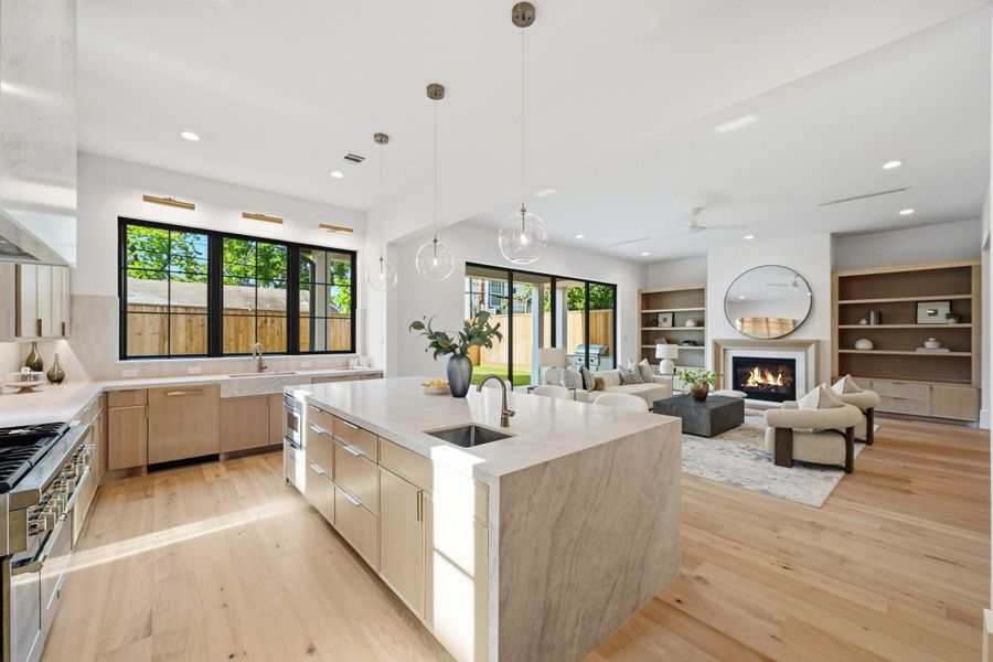 Minimalist decorative lighting allows the natural light to shine!
