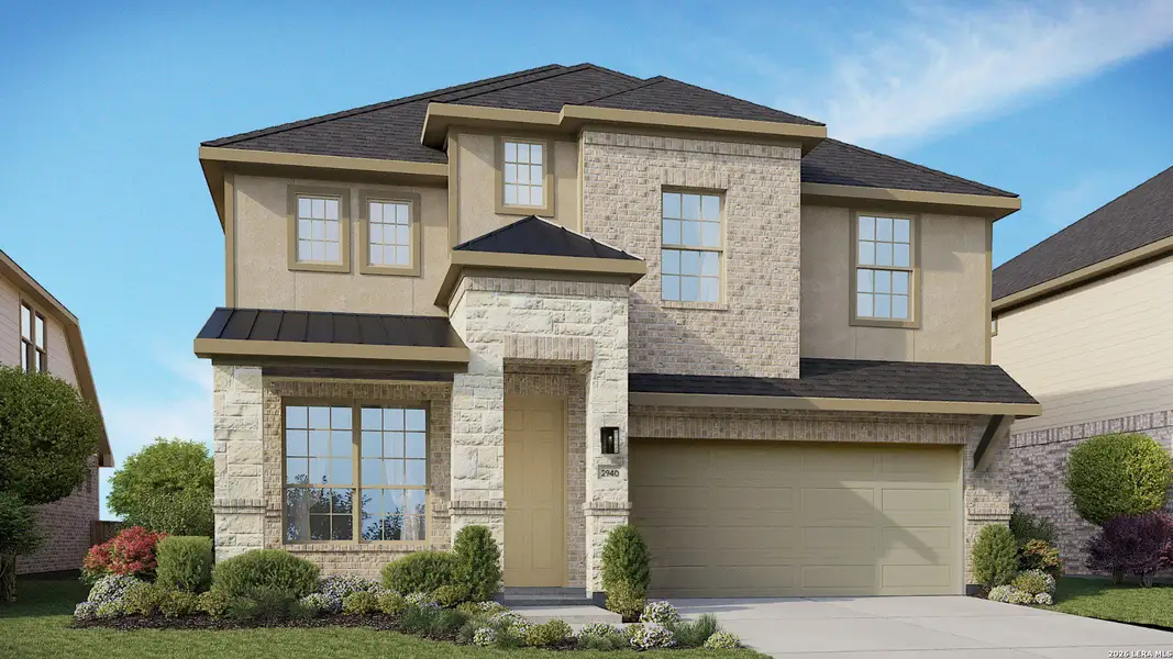 Front exterior of a new home in Prominence, San Antonio, TX, highlighting curb appeal (Image 1). Front exterior of a new home in Prominence, San Antonio, TX, highlighting curb appeal (Image 1).
