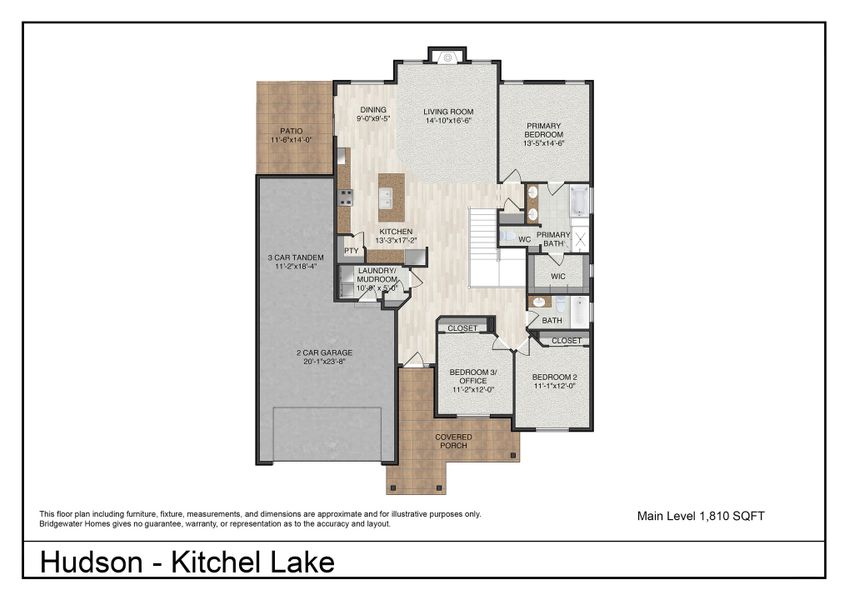 2D floor plan layout for the Hudson by Bridgewater Homes in Kitchel Lake, Timnath, CO (Image 4).