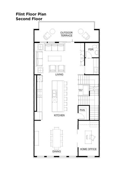 2D floor plan layout for the Flint by UnionMain Homes in Echo Park, Suwanee, GA (Image 4).