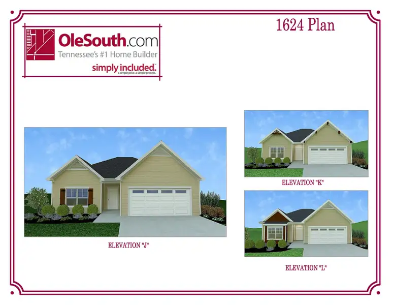 Representative exterior photo of a completed home built from the 1624 Elevation JKL by Ole South in Stillwater, Tullahoma, TN (Image 1).