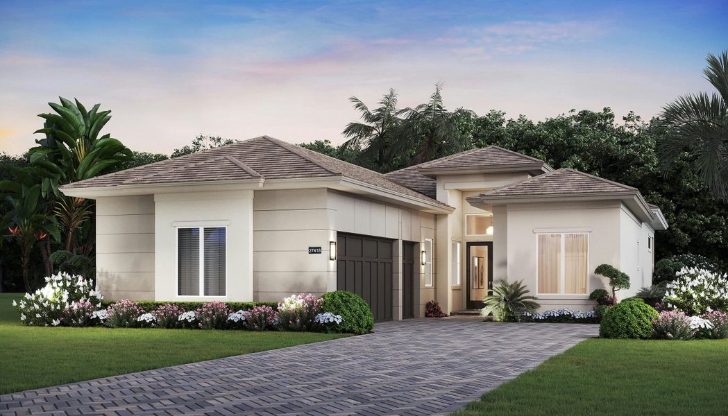Representative exterior photo of a completed home built from the Stella by GHO Homes in Tesoro Club, Port St. Lucie, FL (Image 1).