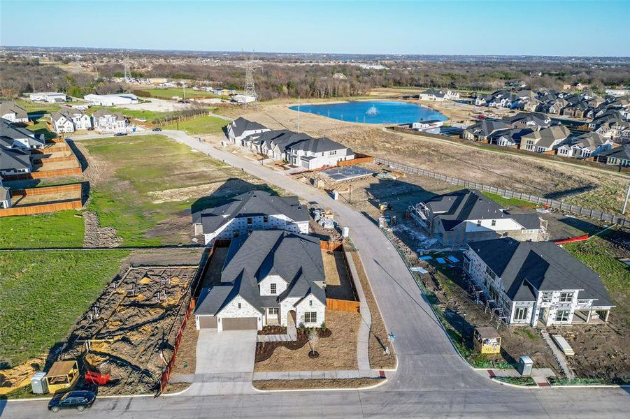 Birds eye view of property with a residential view