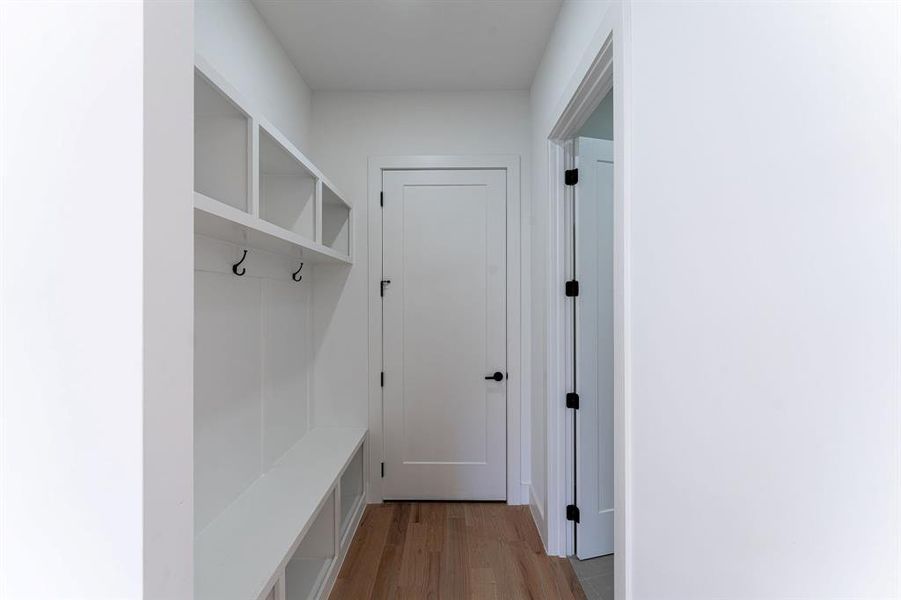 Mudroom featuring light hardwood / wood-style flooring