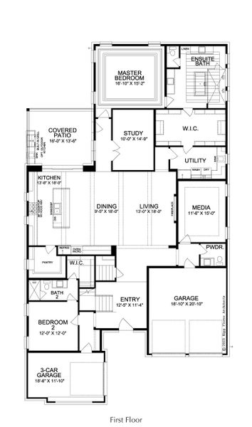 2D floor plan layout for the Toscana by Landon Homes in Fields - Brookside North, Frisco, TX (Image 3).