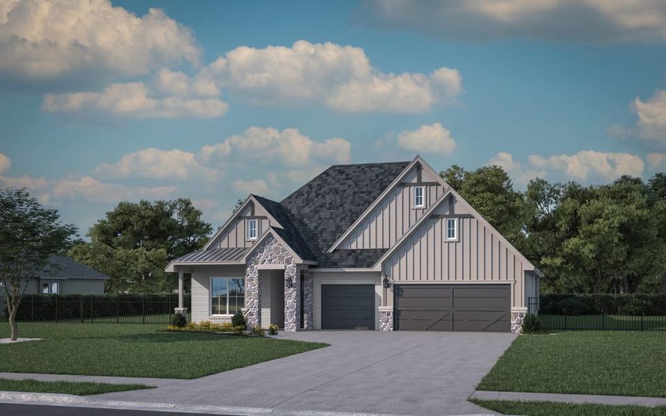 Representative exterior photo of a completed home built from the Taos by Stonefield Homes in Rio Vista at Kelly Ranch, Aledo, TX (Image 29). Representative exterior photo of a completed home built from the Taos by Stonefield Homes in Rio Vista at Kelly Ranch, Aledo, TX (Image 29).