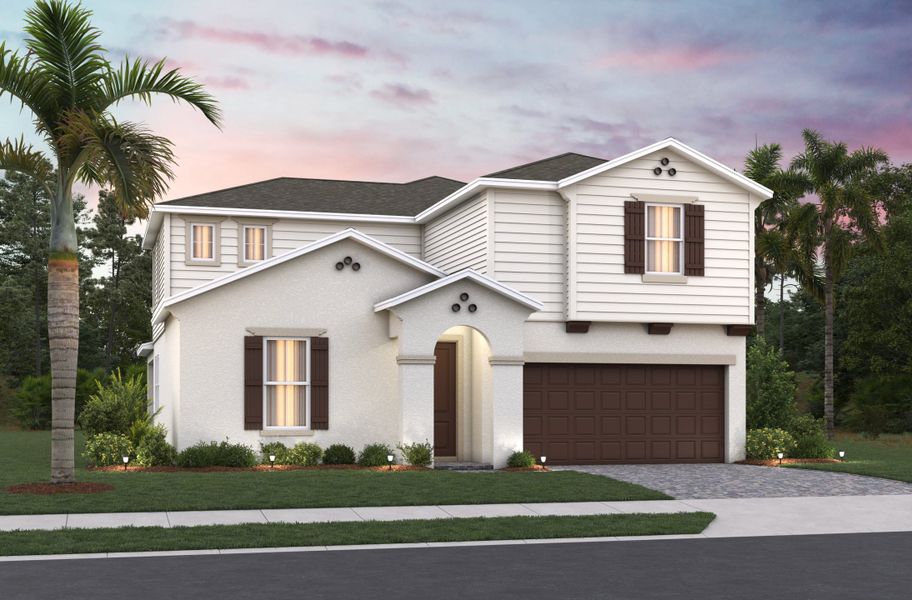 Representative exterior photo of a completed home built from the Canterbury I by Beazer Homes in Estates at Lake Jesup, Sanford, FL (Image 2). Representative exterior photo of a completed home built from the Canterbury I by Beazer Homes in Estates at Lake Jesup, Sanford, FL (Image 2).