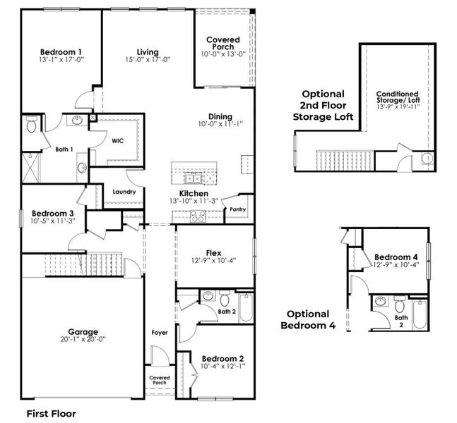 2D floor plan layout for the Dover by D.R. Horton in Meadowview Plantation, Sumter, SC (Image 3). 2D floor plan layout for the Dover by D.R. Horton in Meadowview Plantation, Sumter, SC (Image 3).