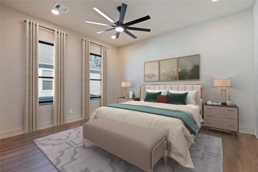 Spacious primary suite (virtually staged) Spacious primary suite (virtually staged)