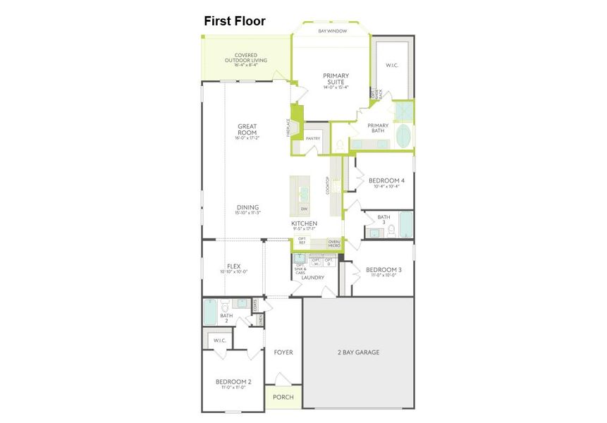 2D floor plan layout of this home in Discovery Collection at Union Park, Little Elm, TX (Image 3).