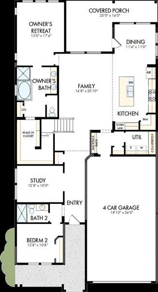 2D floor plan layout of this home in Tavolo Park Cottages, Fort Worth, TX (Image 2).