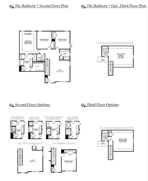 2D floor plan layout for the Baldwin by Eastwood Homes in Waterford Commons, Rock Hill, SC (Image 4).