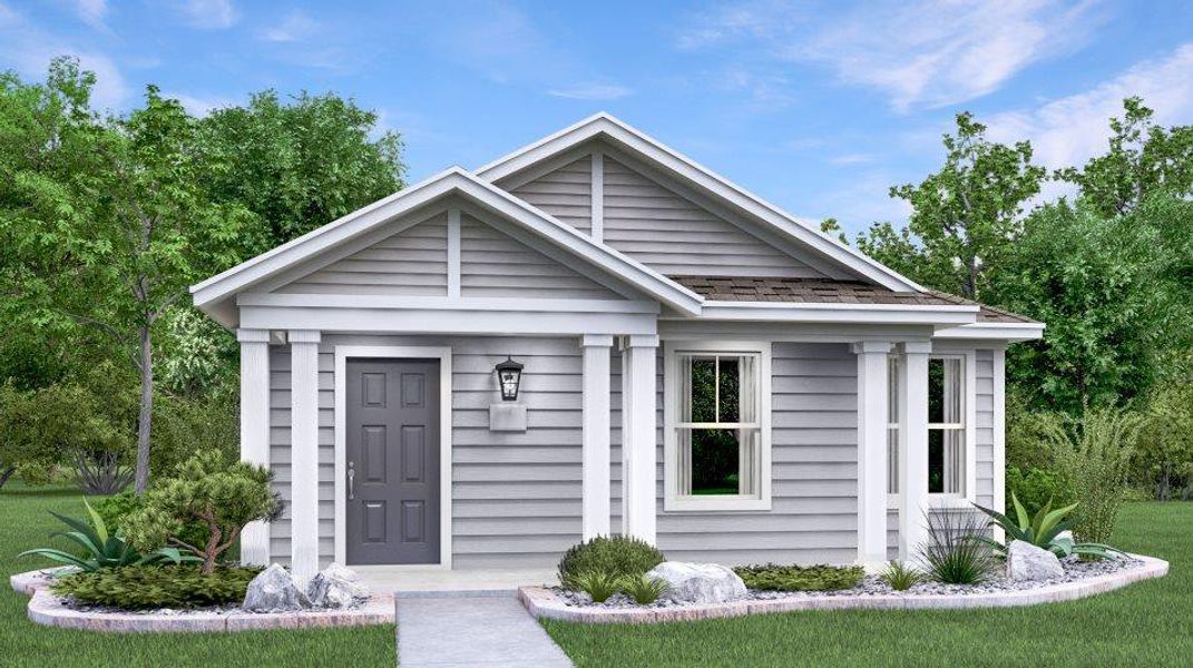 Front exterior of a new home in Plum Creek North: Stonehill Collection, Kyle, TX, highlighting curb appeal (Image 1).