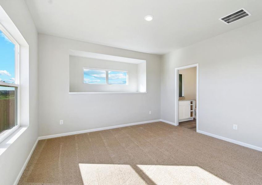 The master bedroom has carpet.