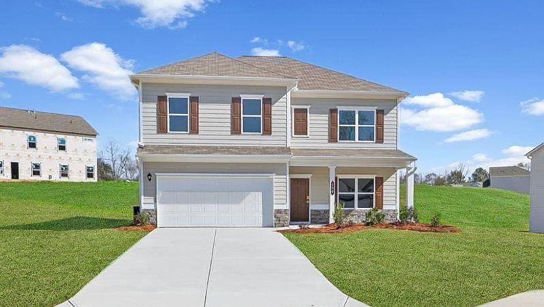 Front exterior of a new home in Jones Ridge, Dallas, GA, highlighting curb appeal (Image 1). Front exterior of a new home in Jones Ridge, Dallas, GA, highlighting curb appeal (Image 1).