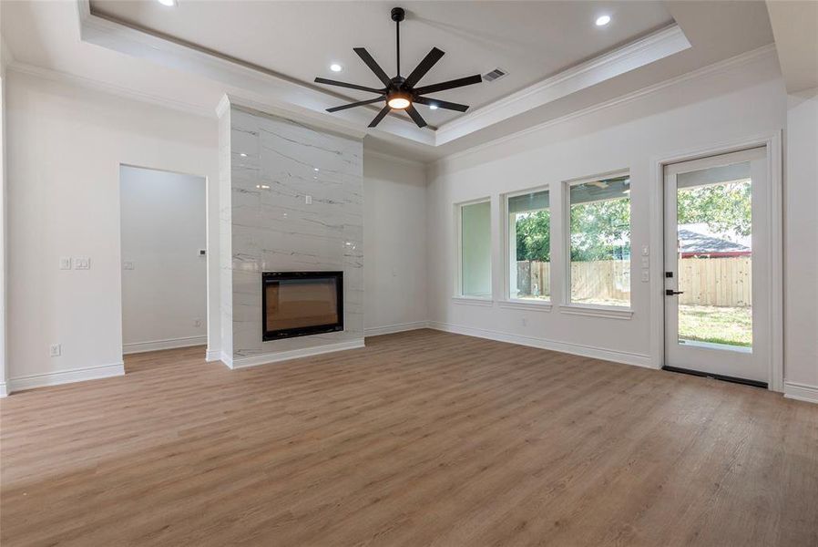 Family room with gas fireplace