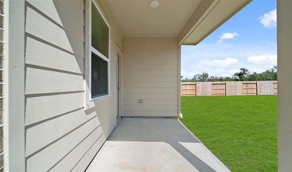 Covered patio in backyard