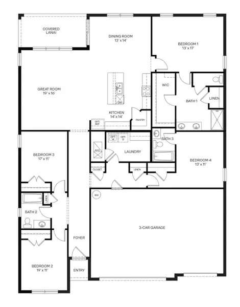 2D floor plan layout of this home in Wexford Cove, Ormond Beach, FL (Image 2).